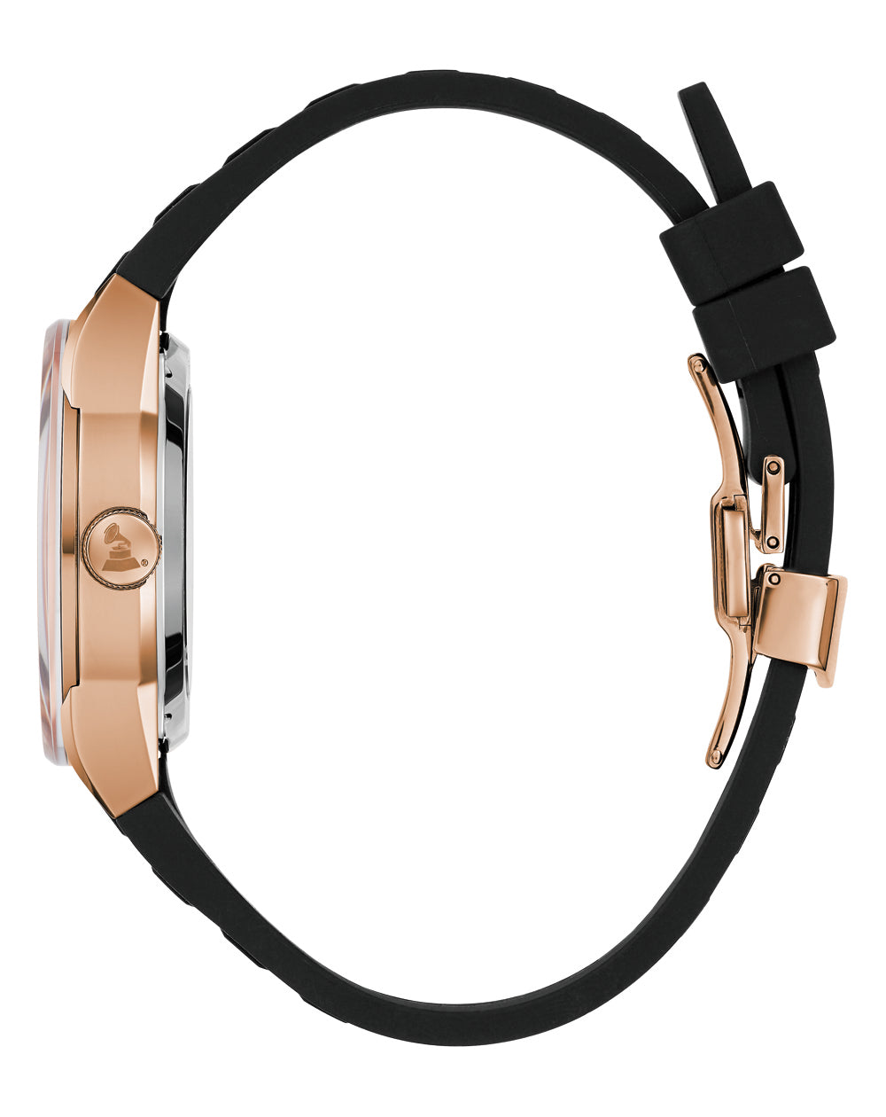 Bulova Latin Grammy 25th Anniversary Rose Gold Tone Automatic Watch with Open Heart Dial and Silicone Strap 97A186