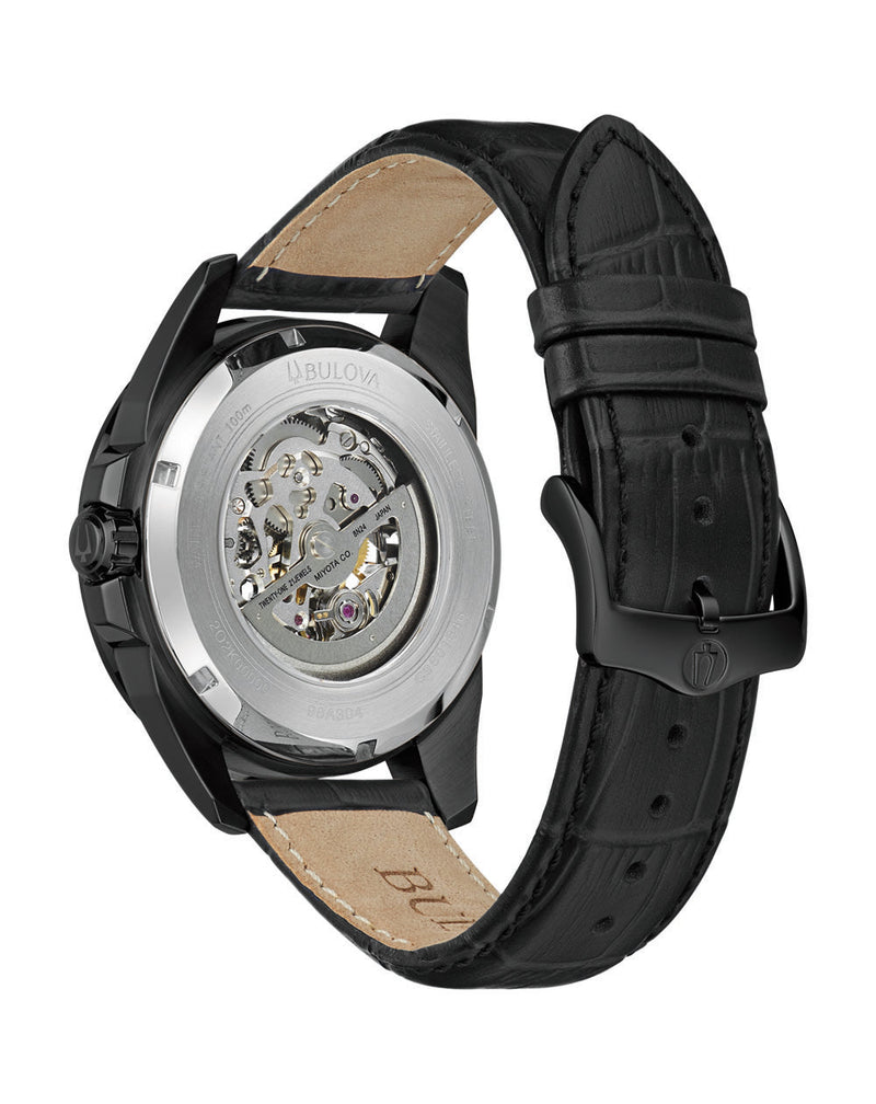 Bulova skeleton best sale watch black