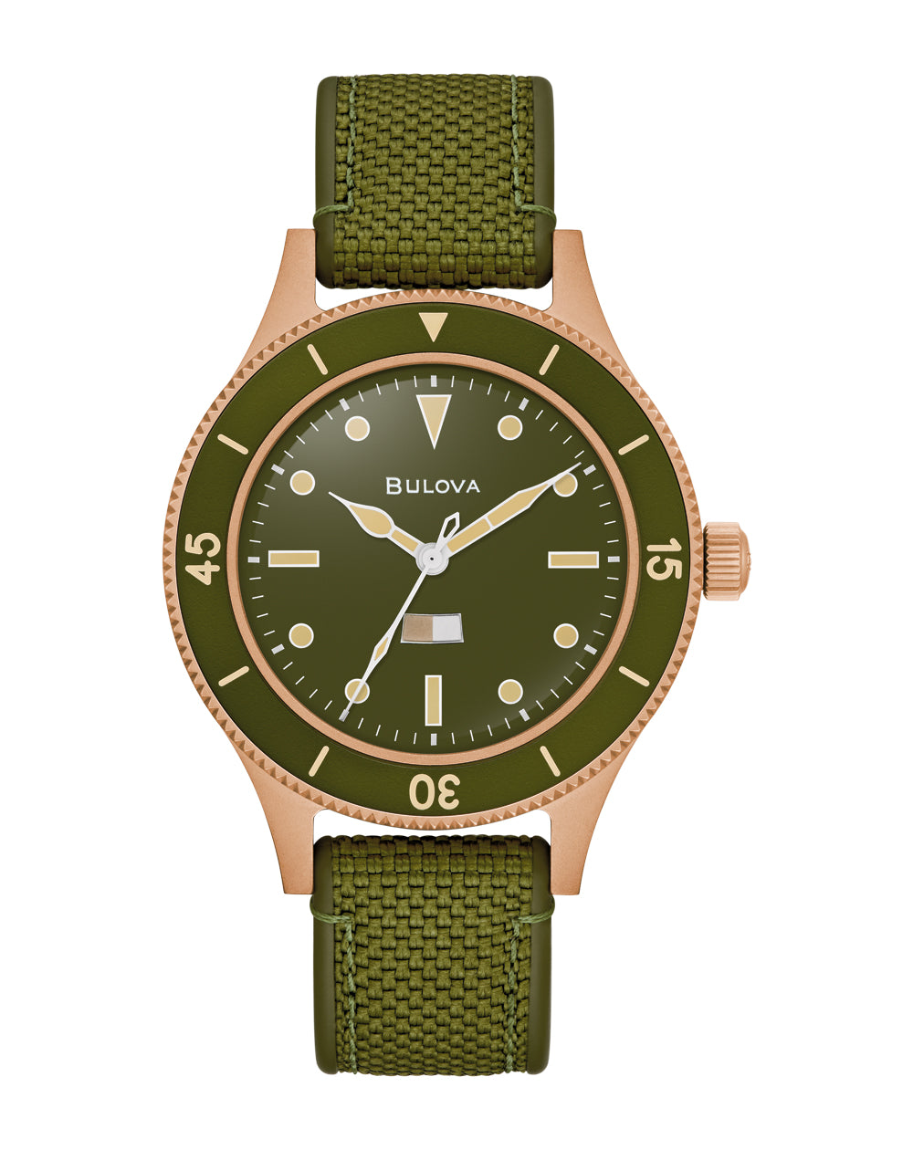 Bulova MIL-Ships Special Edition Green Dial Nylon Strap Watch 98A324