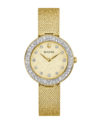 Bulova Crystal Gold Dial Stainless Steel Watch 98L321