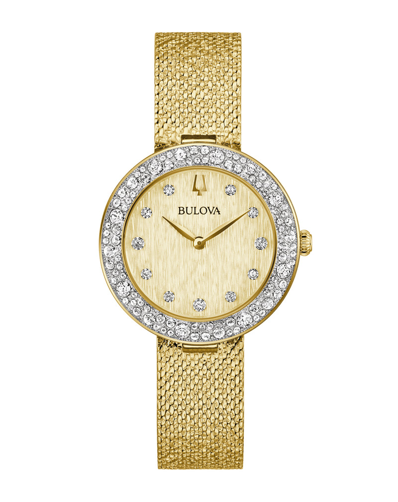 Bulova Crystal Gold Dial Stainless Steel Watch 98L321