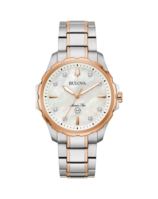 Bulova Marine Star Ladies Diamond Accented with Mother of Pearl Dial Watch 98P228
