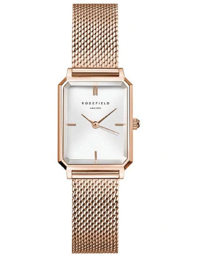 Rosefield Octagon XS White Dial Rose Gold Mesh Watch OWRMR-O59