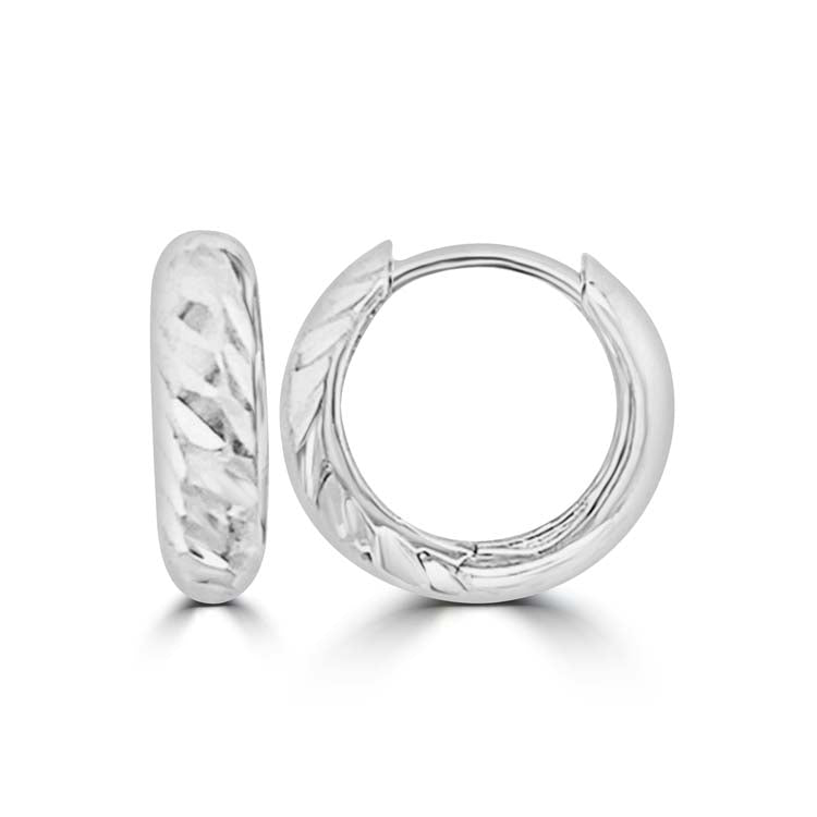 9K White Gold Creole Earrings Stylish Textured Lightweight Design