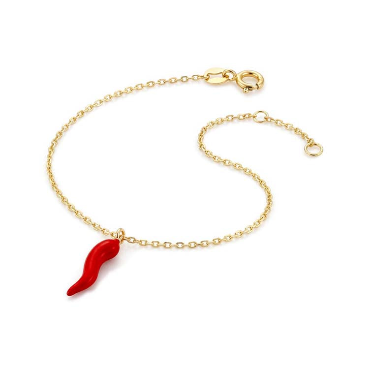 9K Yellow Gold Red Horn Bracelet 17-19cm