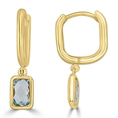 9K Yellow Gold Faceted Sky Blue Topaz Huggie Earrings