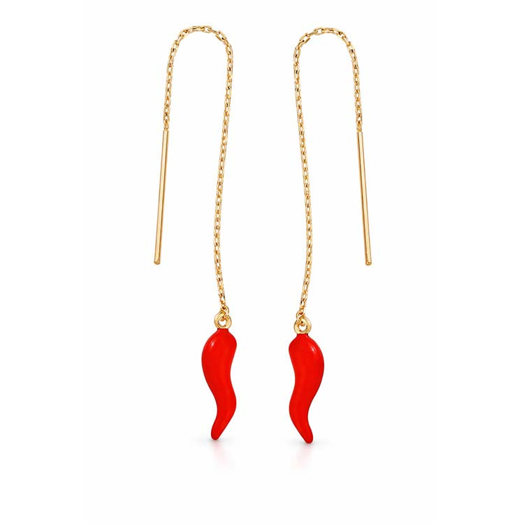 9K Yellow Gold Red Horn Threader Earrings