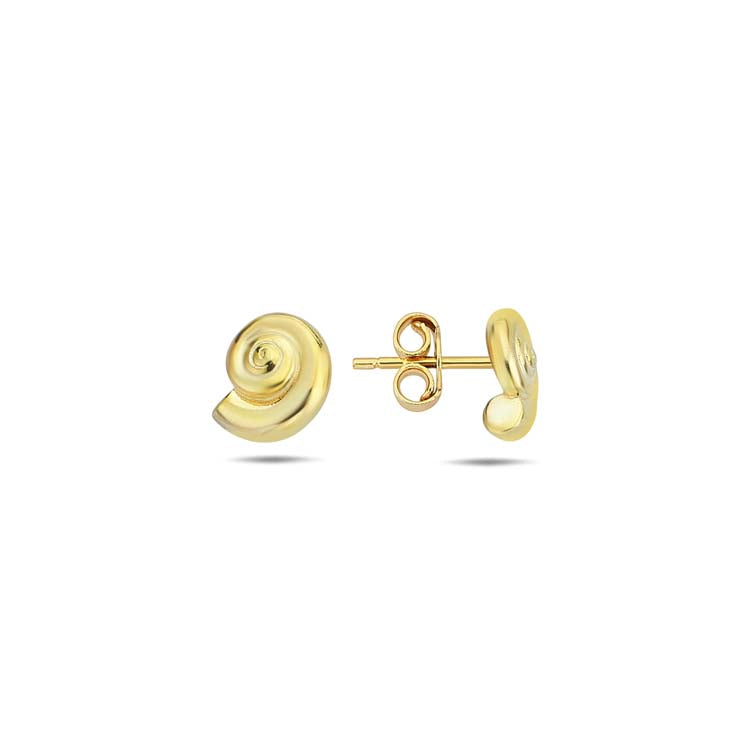9K Yellow Gold Shell Stud Earrings Stylish Contemporary Design