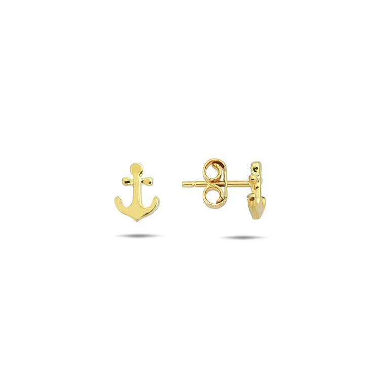9K Yellow Gold Anchor Stud Earrings Stylish Contemporary Design