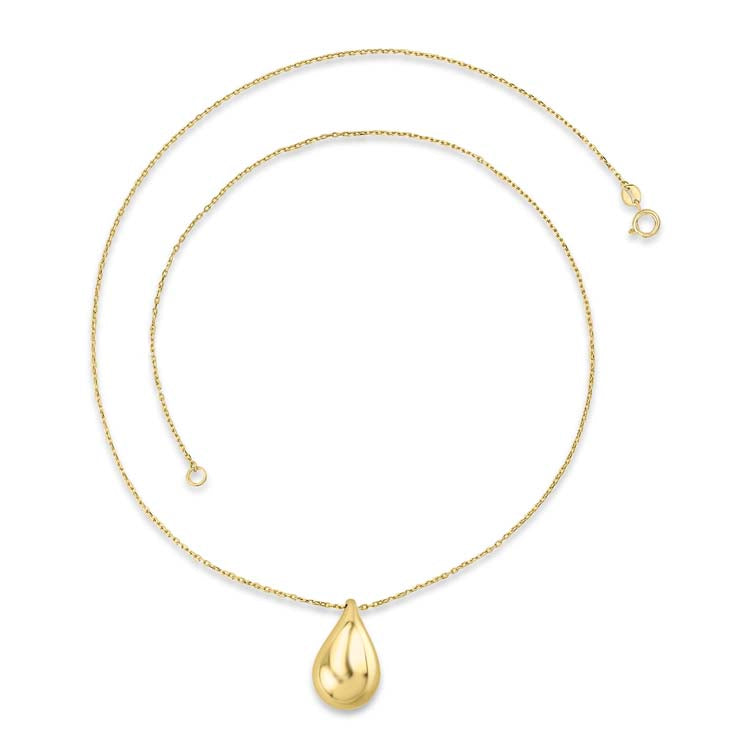 9K Yellow Gold Hollow Drop Necklace Modern Polished Design 45cm