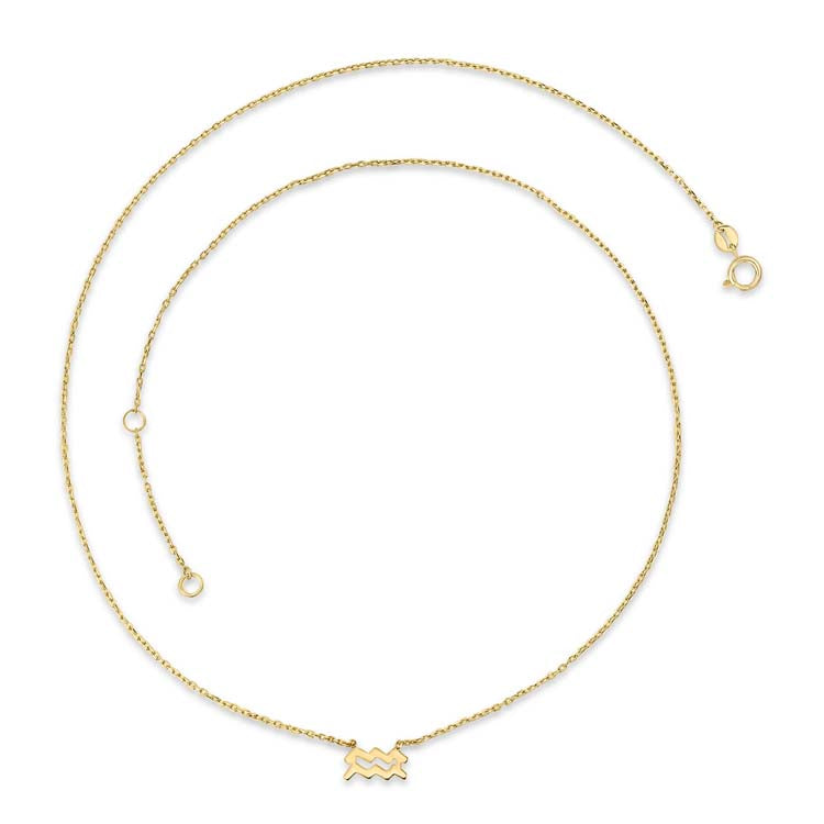 9K Yellow Gold Aquarius Necklace Stylish Zodiac Jewelry Gift 45cm