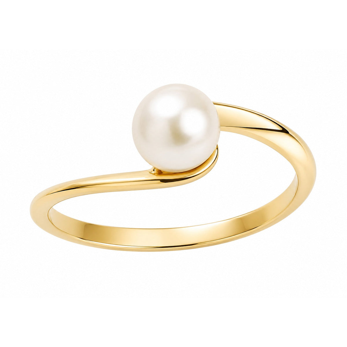 Fine Gold 9K Yellow Gold Freshwater Pearl Wave Ring 9YR0477-L front packshot