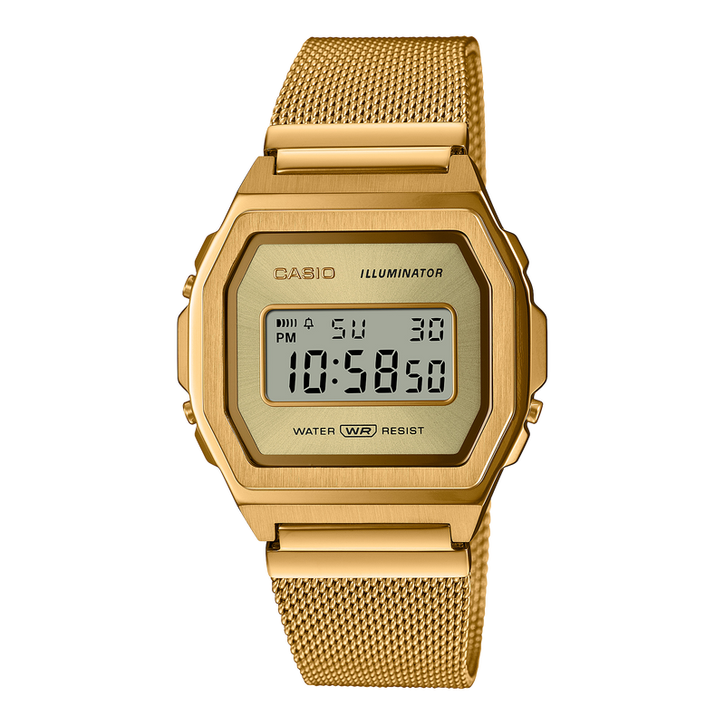 Casio Vintage Gold Stainless Steel Mesh Band Watch A1000MG-9E