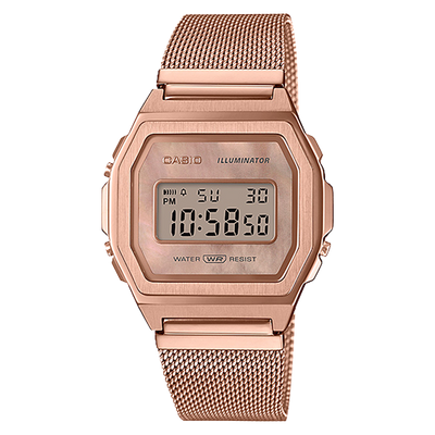 Casio Vintage Rose Gold Stainless Steel Mesh Band Watch A1000MPG-9E
