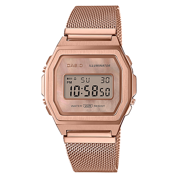 Casio Vintage Rose Gold Stainless Steel Mesh Band Watch A1000MPG-9E