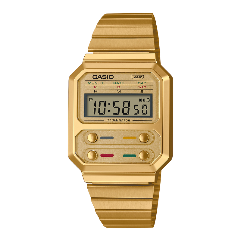 Casio Vintage Digital Gold Stainless Steel Watch A100WEG-9A