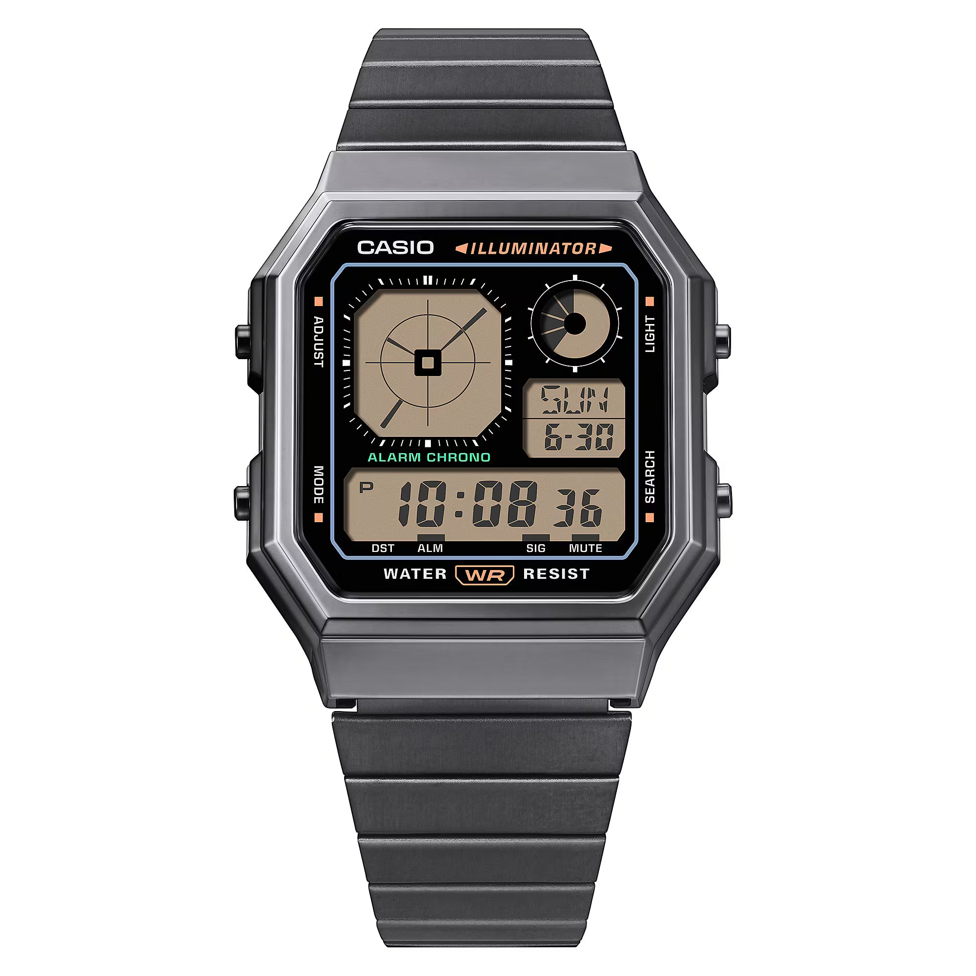 Casio Vintage Analog Display Black Stainless Steel Black Dial Watch A130WEGG-1A