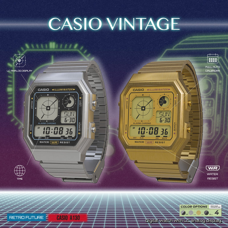 Casio Vintage Analog Display Stainless Steel Watch A130WE-1A