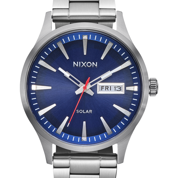 Nixon Sentry Solar Stainless Steel Blue Dial Mens Watch A1346 