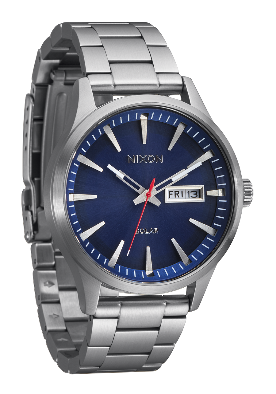 Nixon Sentry Solar Stainless Steel Blue Dial Mens Watch A1346 5091 00 Watch Direct
