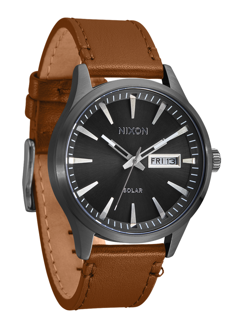 Nixon Sentry Solar Leather Gunmetal Dial Mens Watch A1347 131 00 Watch Direct