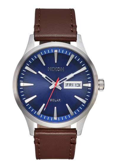 Nixon Sentry Solar Leather Blue Dial Mens Watch A1347-5091-00