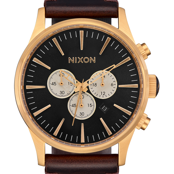 Nixon Sentry Chrono Leather Black Dial Mens Watch A405 5033 00