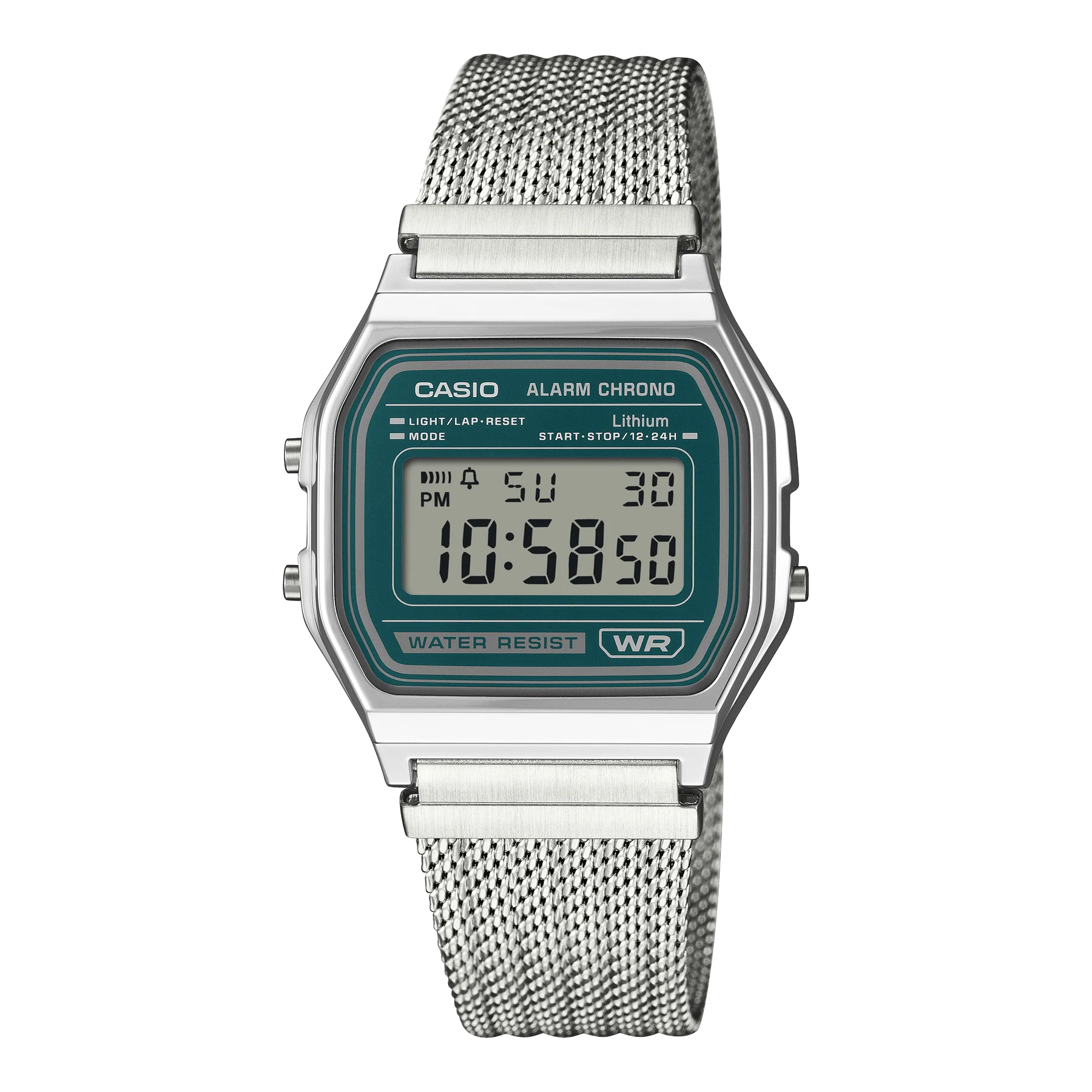 Casio Stainless Steel Digital Green Dial Watch A158WEA-3D