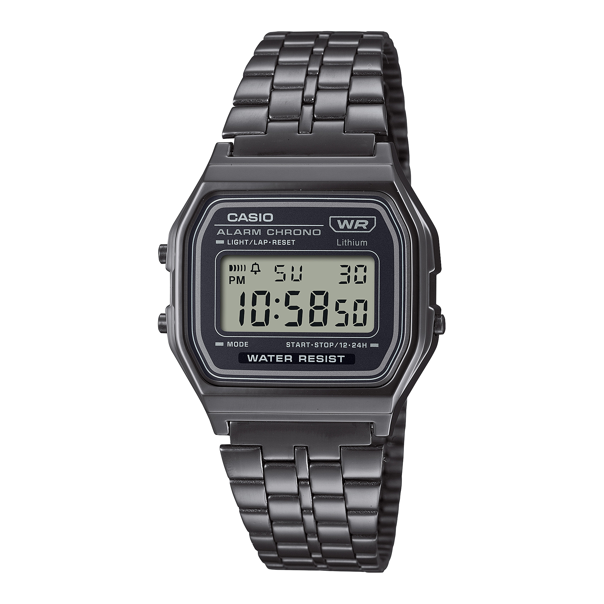 Casio Vintage Digital Black Stainless Steel Watch A158WETB-1A