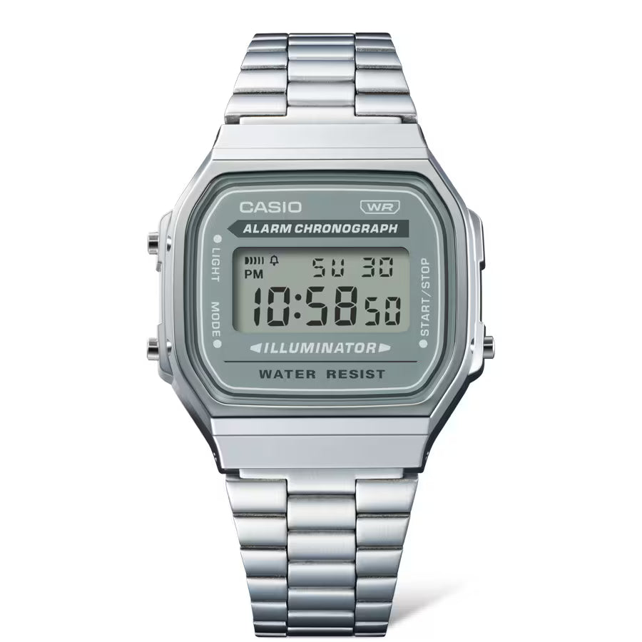 Casio Classic Digital Stainless Steel Green Dial Watch A168WA-3A