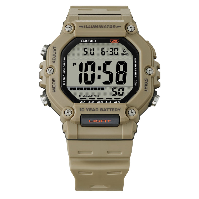 Casio Digital Illuminator Grey Dial Khaki Resin Band Watch AE1600H-5A