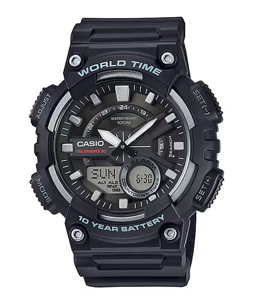 Casio Telememo 30 World Time Alarm Analog Digital Aeq-110W-1Av Aeq110W-1Av Mens Watch