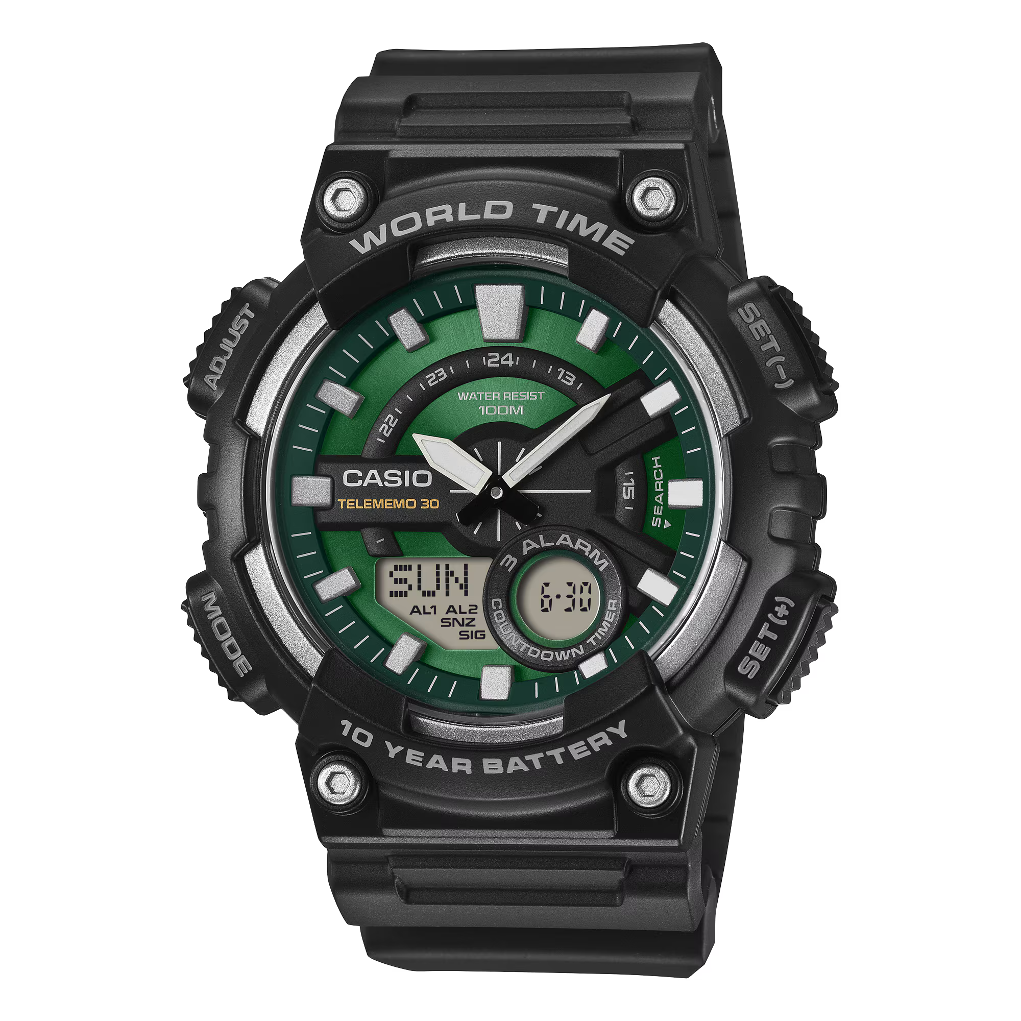 Casio Telememo 30 World Time Alarm Analog Digital Mens Watch AEQ110W-3A2