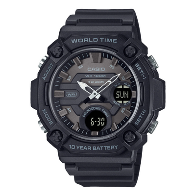 Casio Digital Analog Brown Dial Black Resin Band Watch AEQ120W-1B