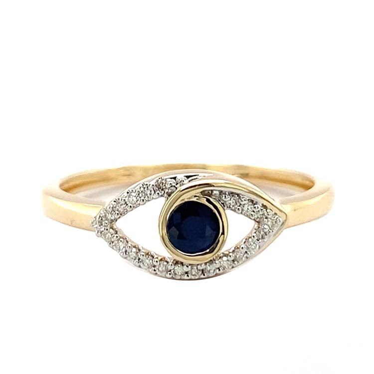Diamond and Sapphire Ring with 0.05ct Diamond in 9K Yellow Gold