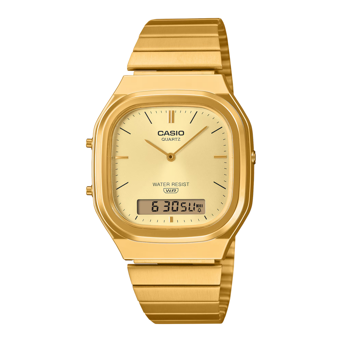 Casio Vintage Rectangular Gold Stainless Steel Band and Dial Watch AQ240EG-9A