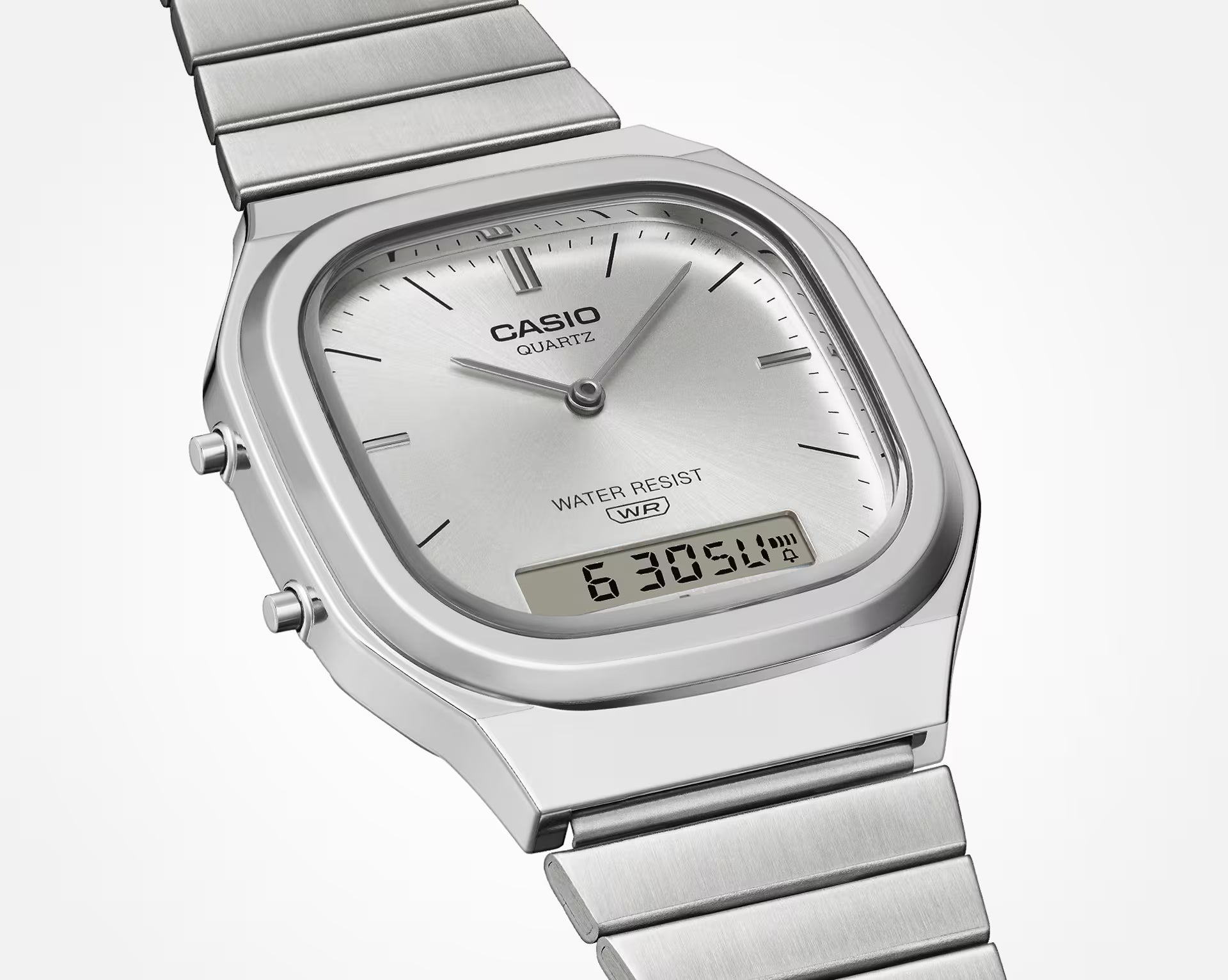 Casio Vintage Rectangular Stainless Steel Band Silver Dial Watch AQ240E-7A