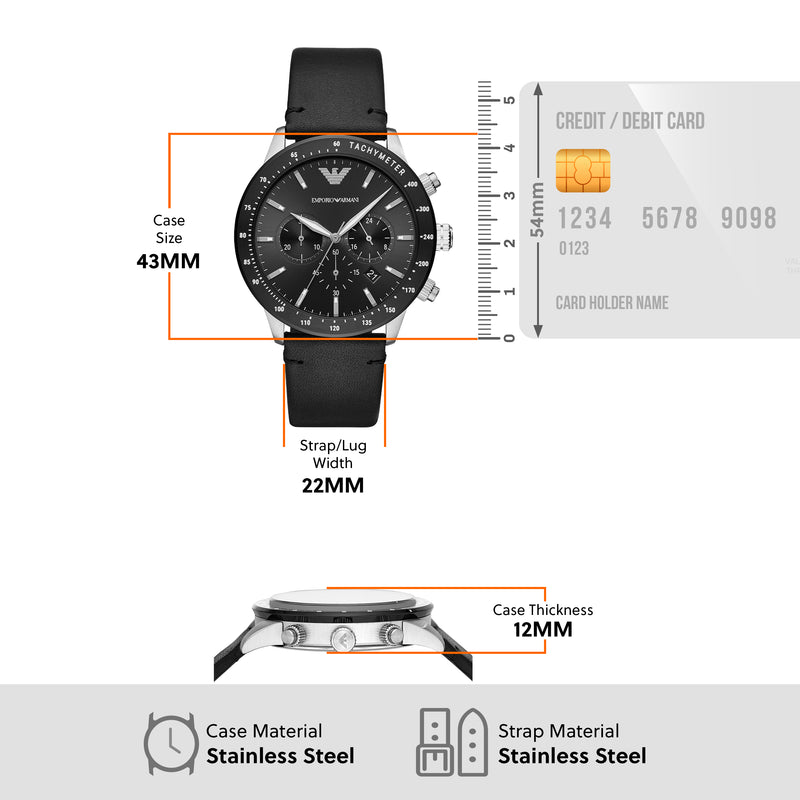 Emporio Armani Black Chronograph Stainless Steel Leather Band Watch AR11243