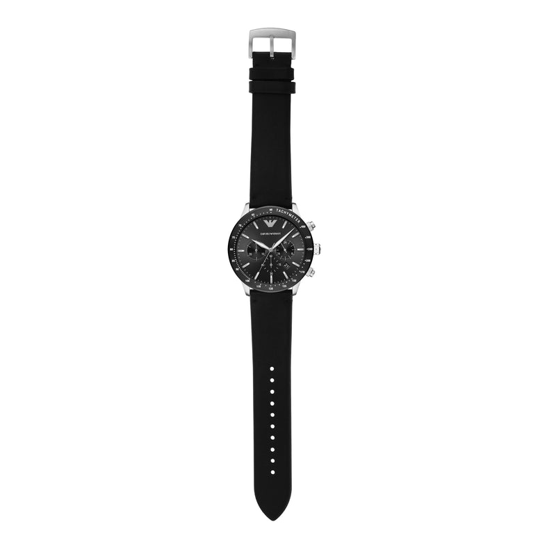 Emporio Armani Black Chronograph Stainless Steel Leather Band Watch AR11243