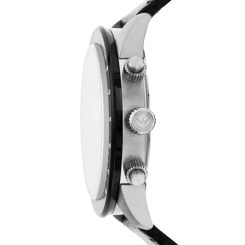Emporio Armani Black Chronograph Stainless Steel Leather Band Watch AR11243