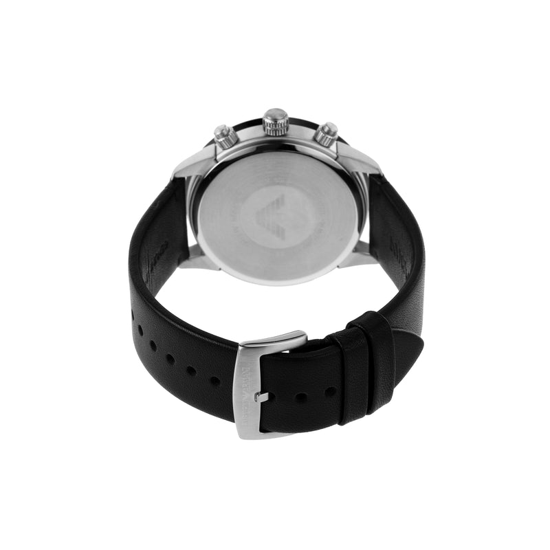 Emporio Armani Black Chronograph Stainless Steel Leather Band Watch AR11243