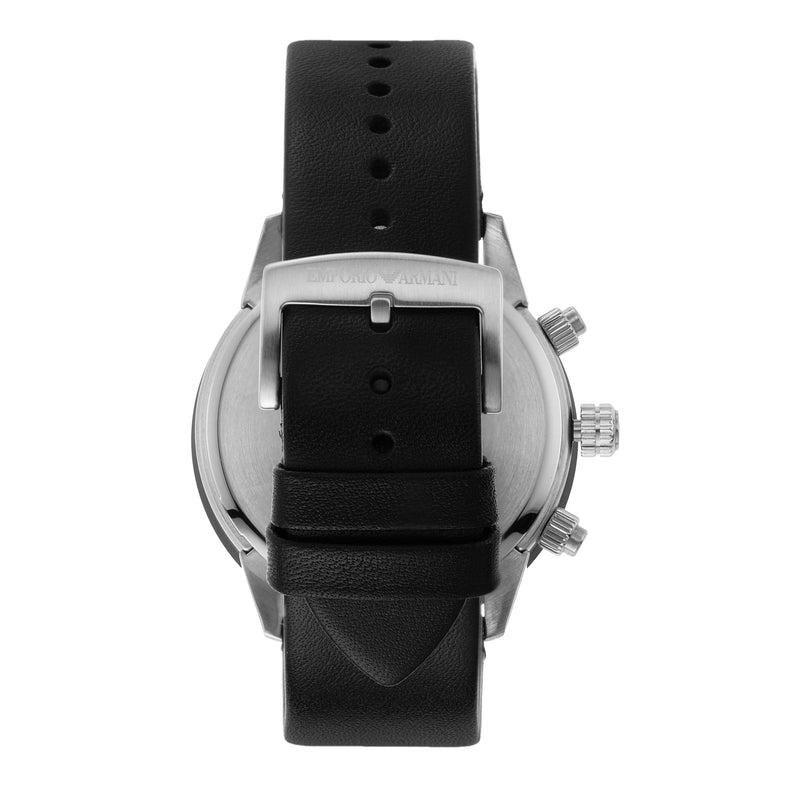 Emporio Armani Black Chronograph Stainless Steel Leather Band Watch AR11243
