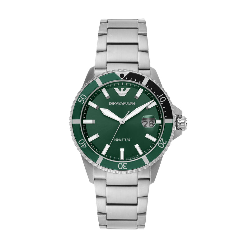 Emporio Armani Men's Green Dial Stainless Steel Watch AR11338