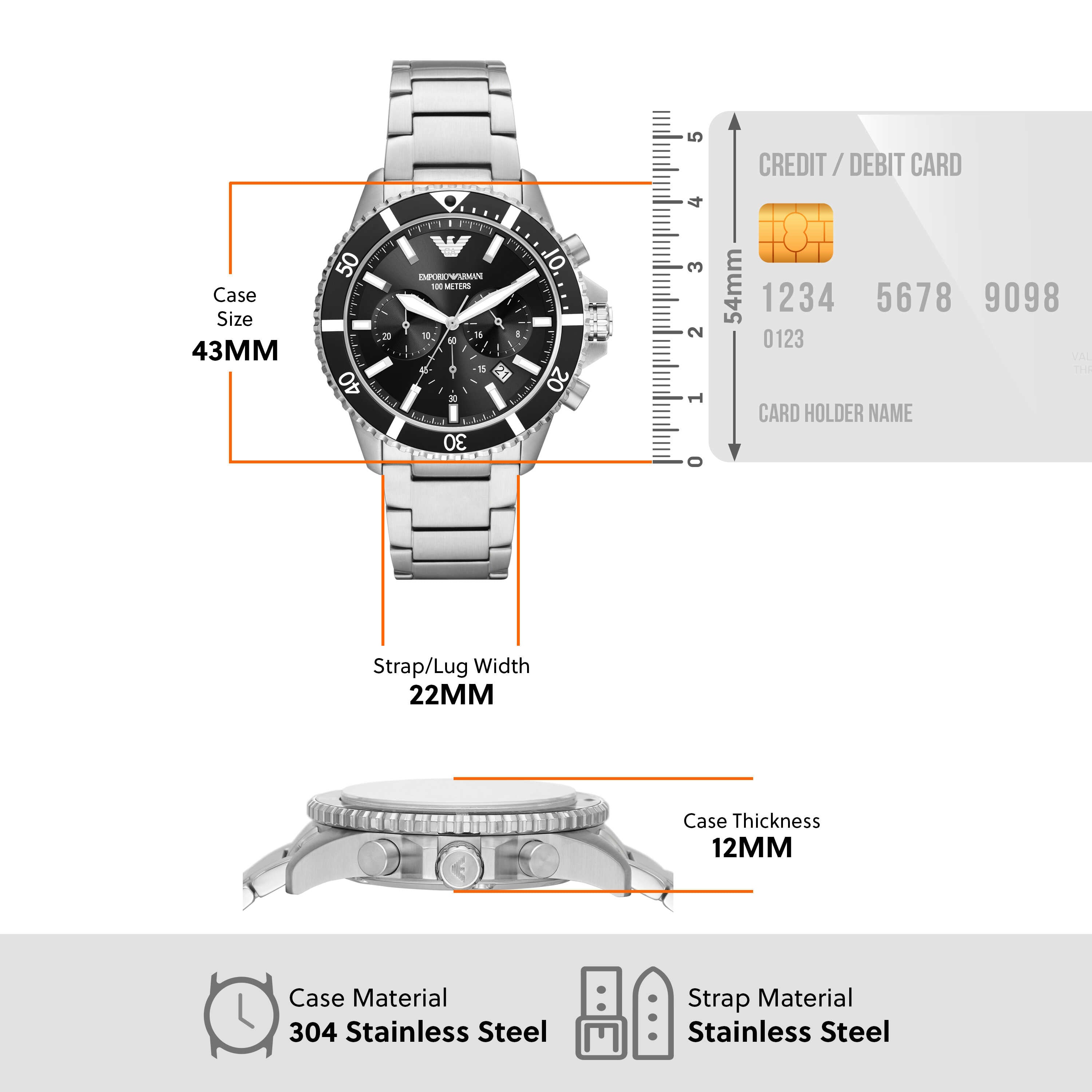 Emporio Armani Black Dial Silver Stainless Steel Watch AR11360