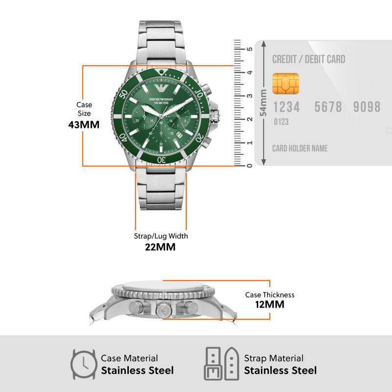 Emporio Armani Green Dial Eco Stainless Steel Chronograph Watch AR11500