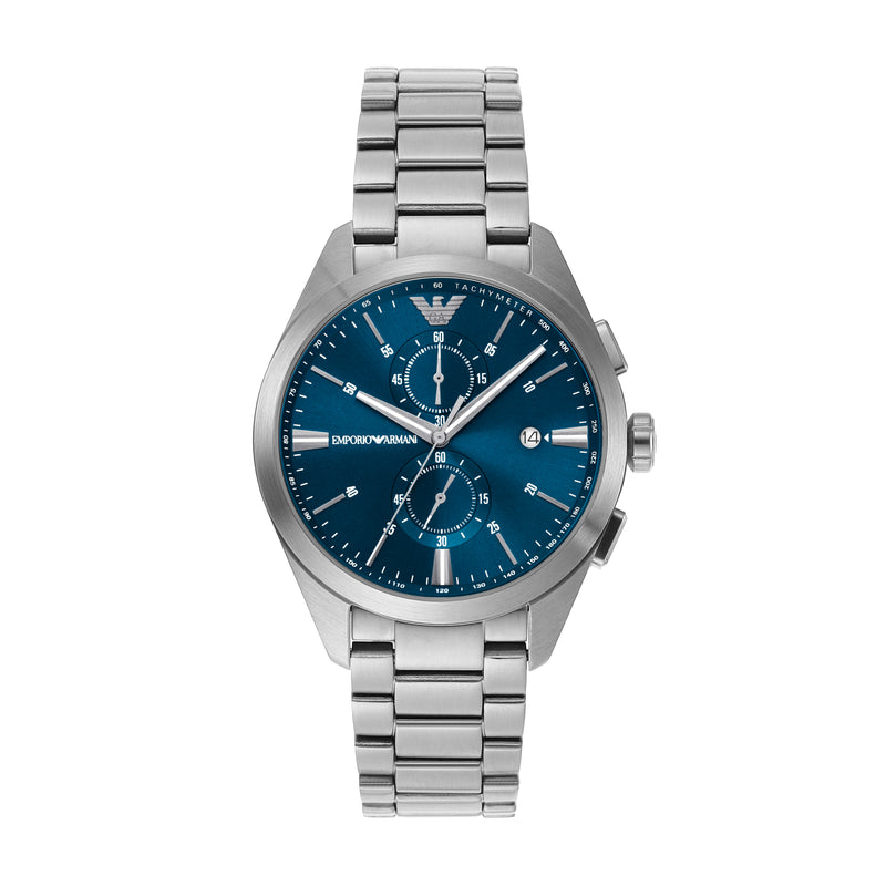 Emporio Armani Stainless Steel Blue Dial Mens Chronograph Watch AR1154 Watch Direct