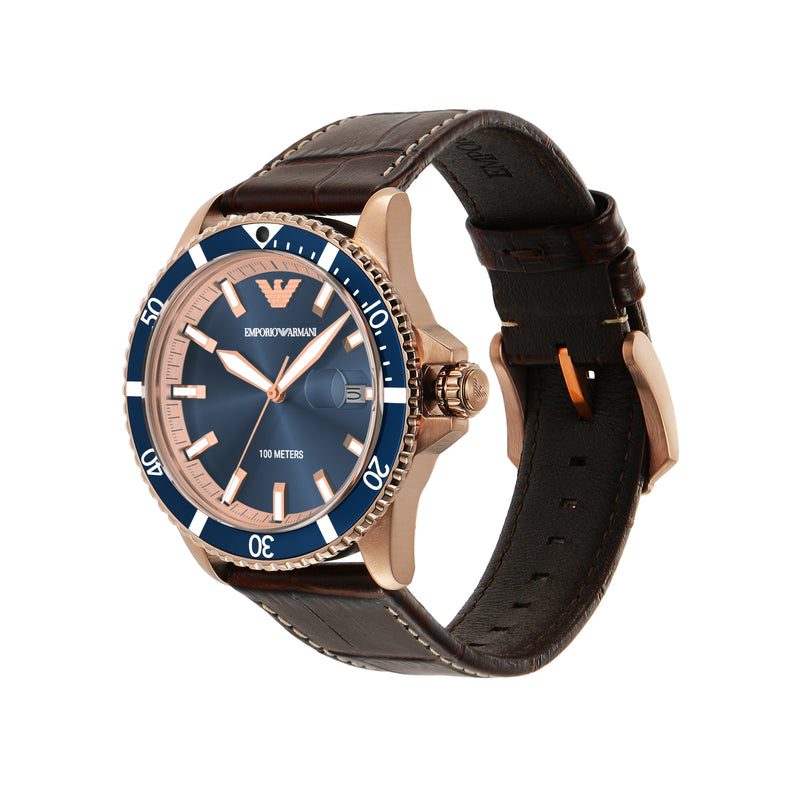 Emporio Armani Blue Dial Leather Strap Watch AR11556