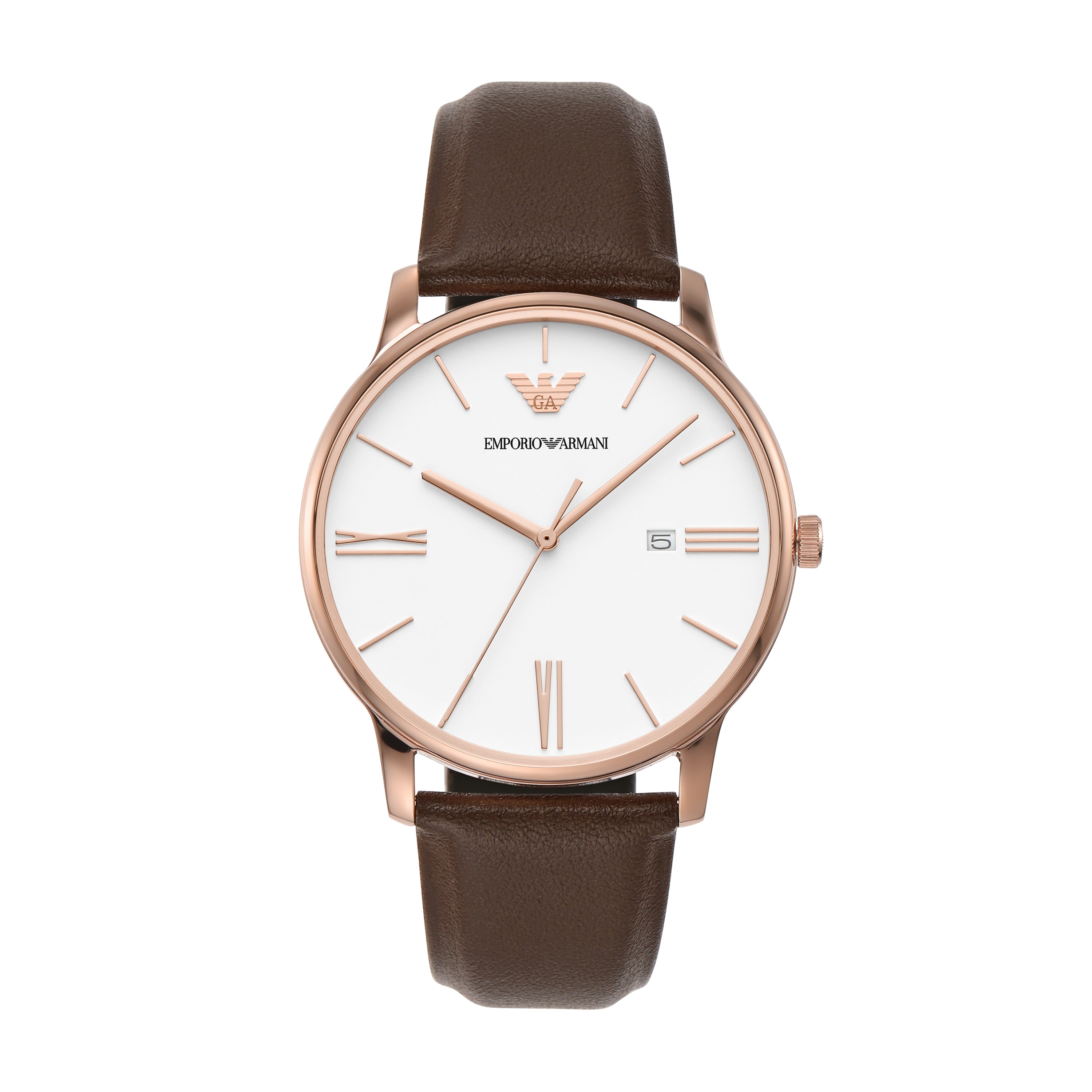 Emporio Armani Elegant White Dial Brown Leather Watch AR11572