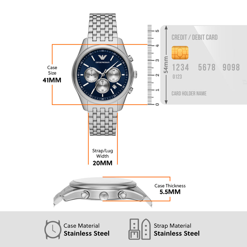 Emporio Armani Chronograph Blue Dial Stainless Steel Watch AR11582