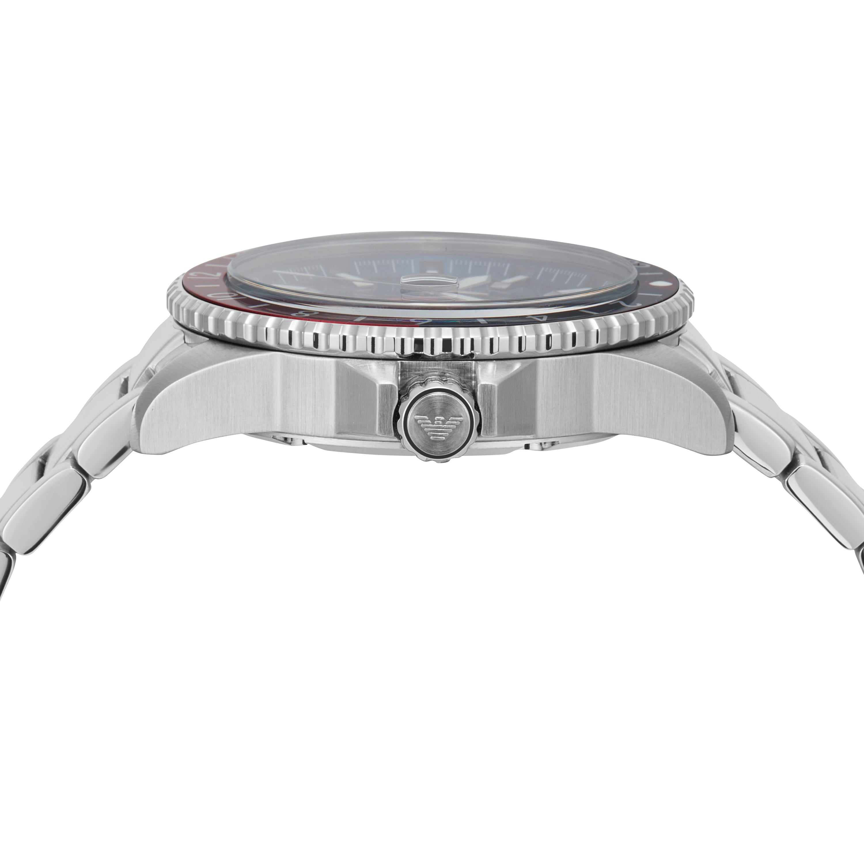 Emporio Armani GMT Blue Dial Mens Watch with Silver Steel Strap AR11590